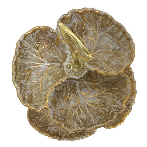 Vintage Haegar Pottery MCM Tiered Platter Gold Leaf Serving Tray 8044-H - Picture 5 of 7